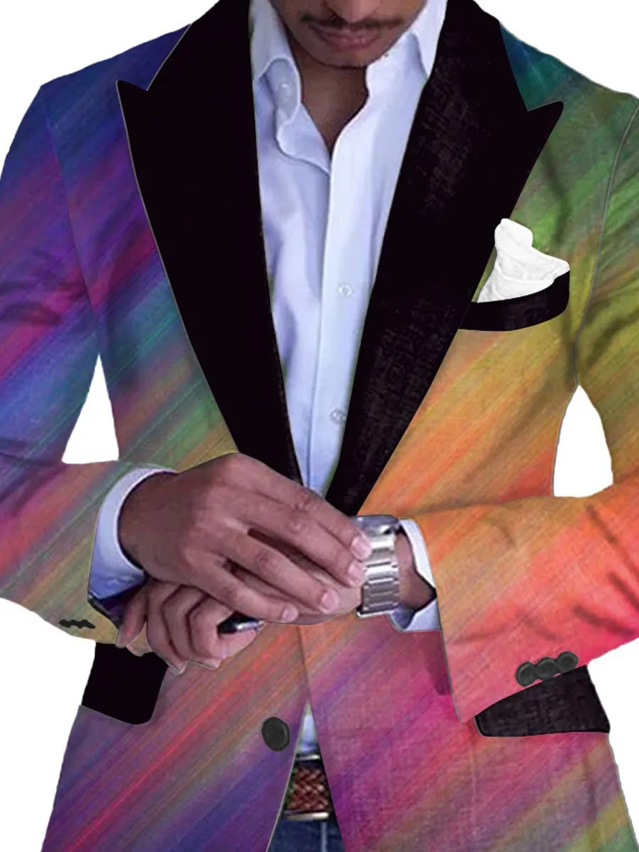 Men's Retro Color Print Contrast Lapel Casual Blazer