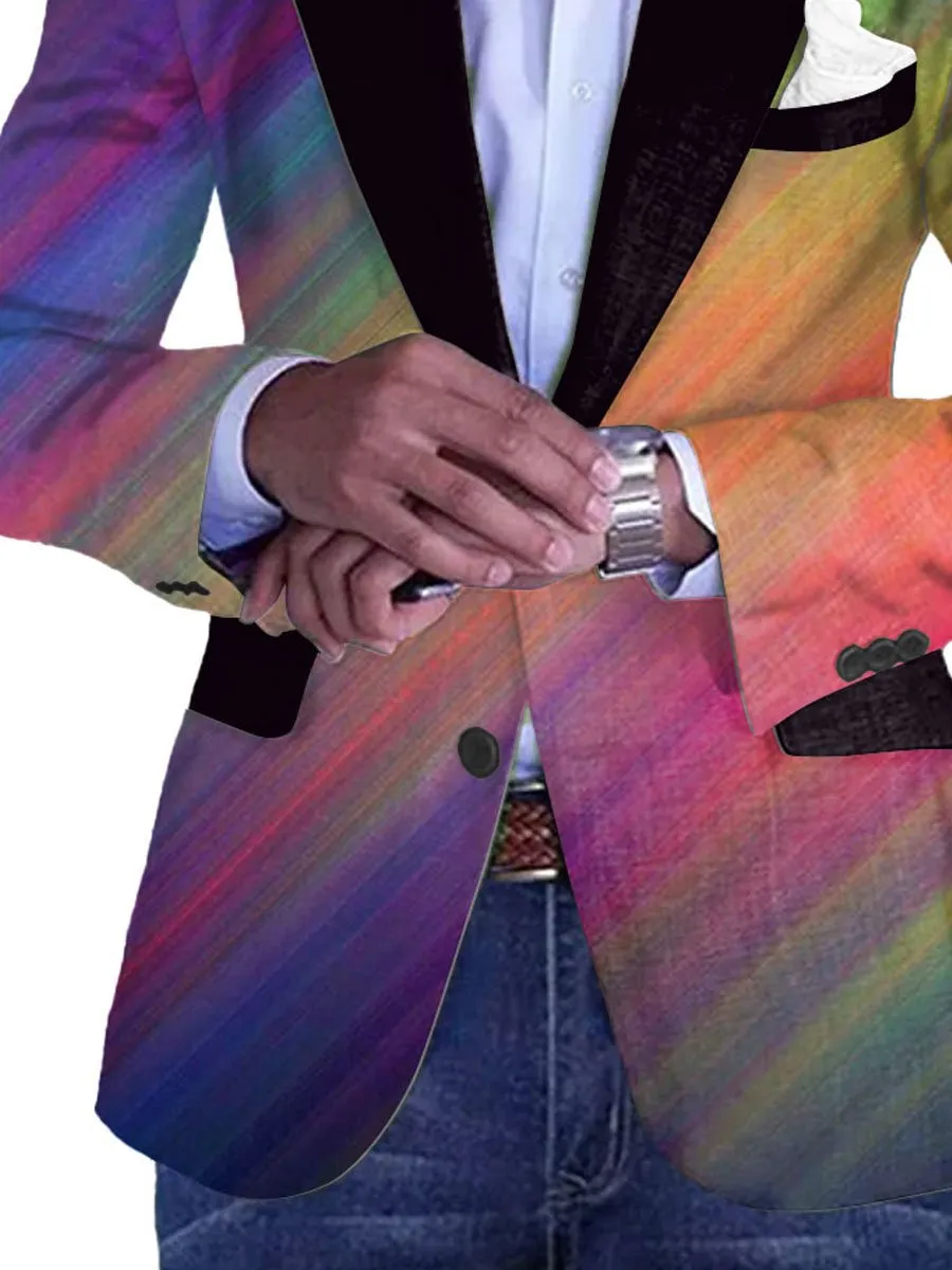 Men's Retro Color Print Contrast Lapel Casual Blazer