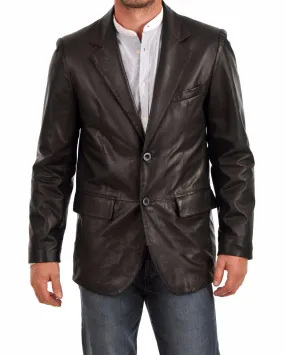 Men's TWO BUTTON Black Leather Blazer TB015