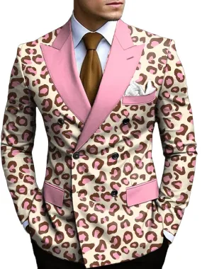 Men's Vintage Leopard Print Double Breasted Blazer