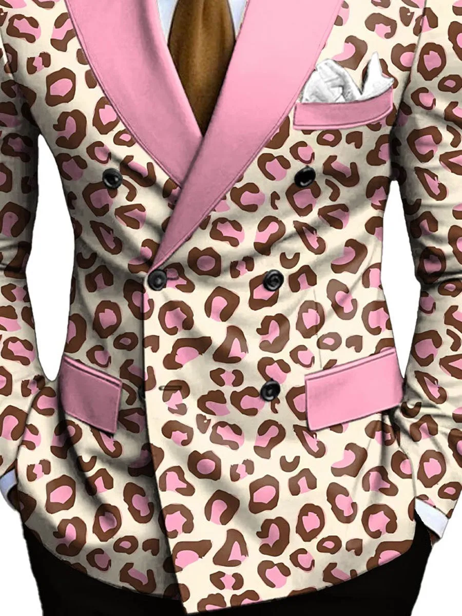 Men's Vintage Leopard Print Double Breasted Blazer