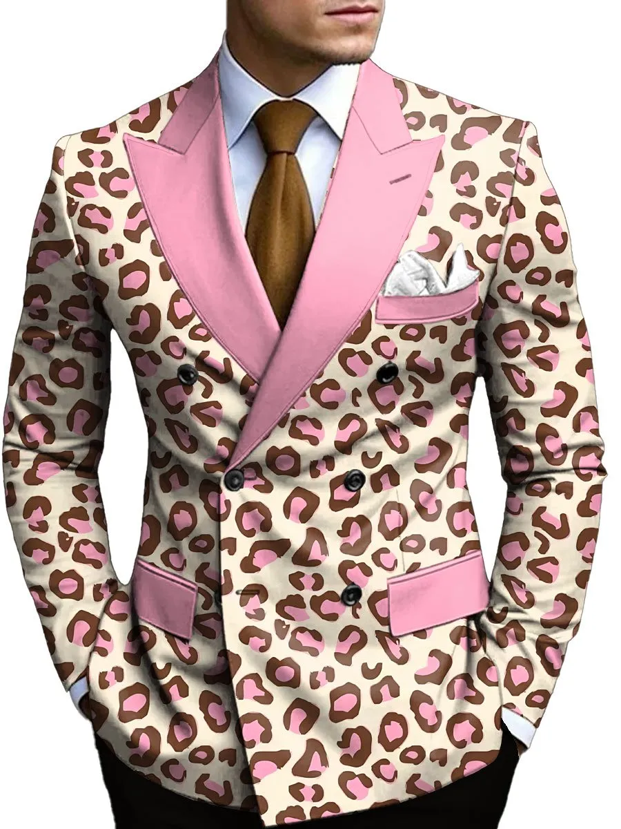 Men's Vintage Leopard Print Double Breasted Blazer