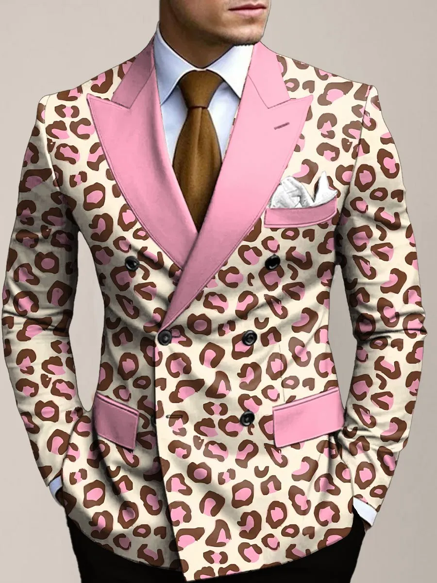Men's Vintage Leopard Print Double Breasted Blazer