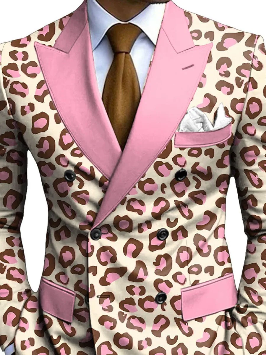 Men's Vintage Leopard Print Double Breasted Blazer