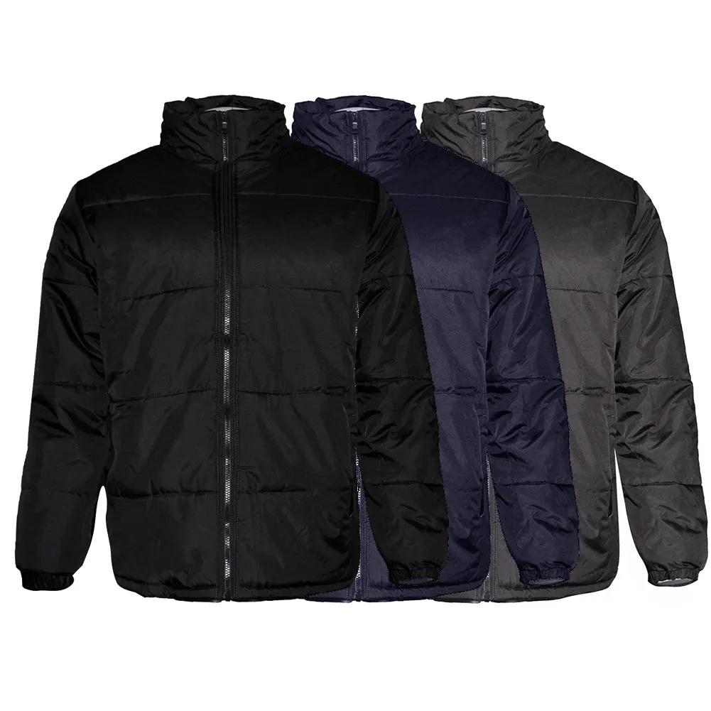 Mens Zipper Puffer Jacket Removable Hoodie Side Pockets Regular Fit