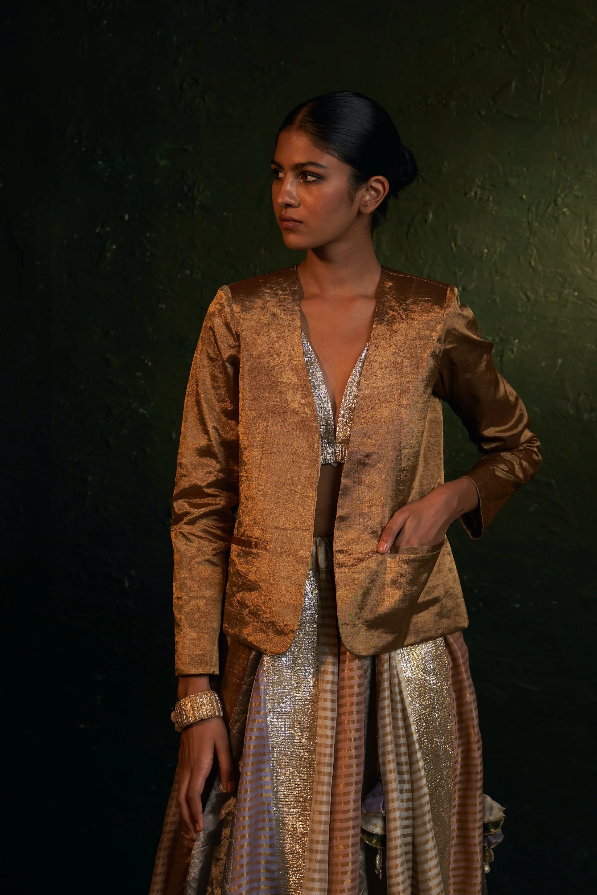 Midas Tissue Lehenga with Jacket - Set of 3