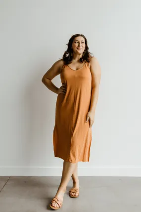 MIDI LENGTH SLIP DRESS IN BRONZE HAZE