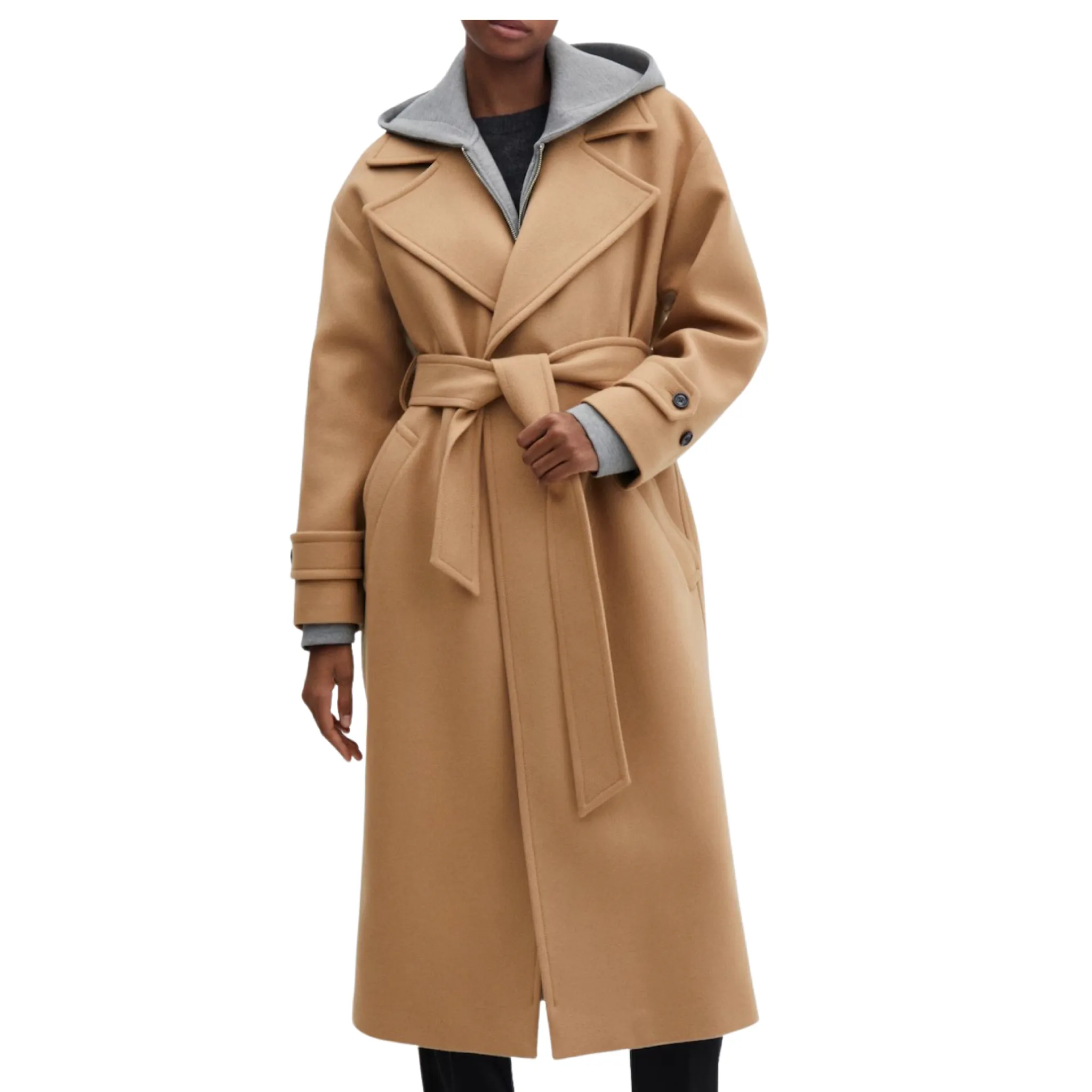 MNG Maxi lapel Manteco Wool Coat Camel Size Large