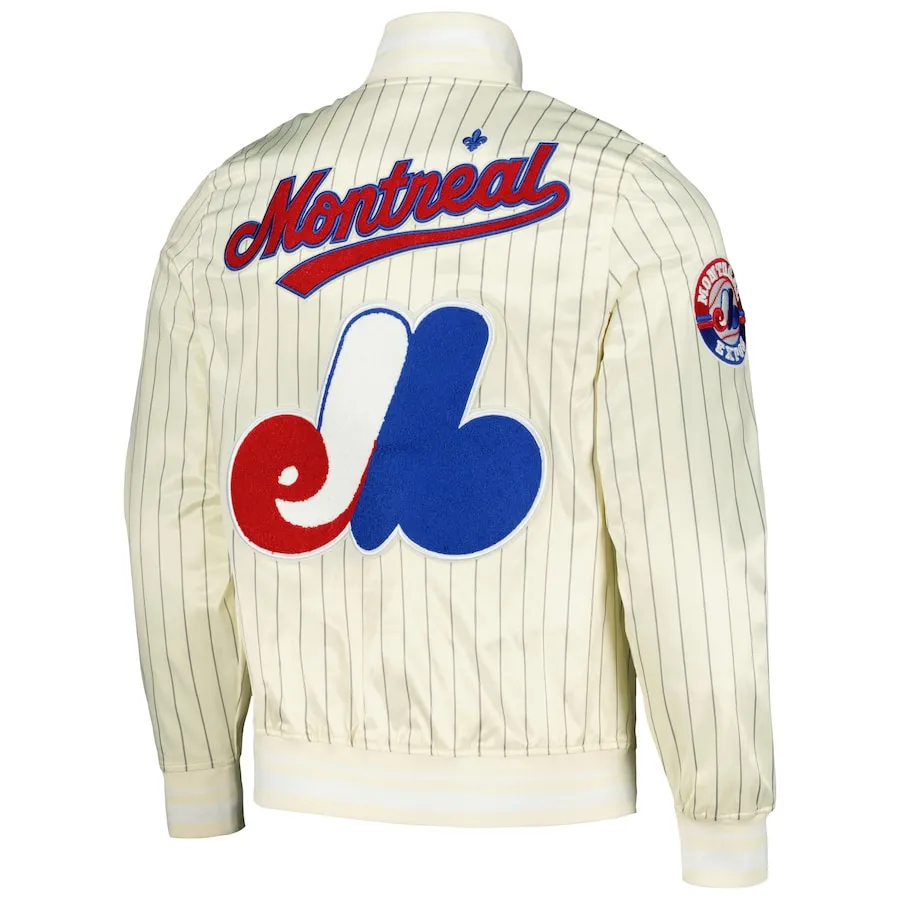 Montreal Expos MLB Pro Standard Men's Off-White Cooperstown Pinstripe Satin Jacket