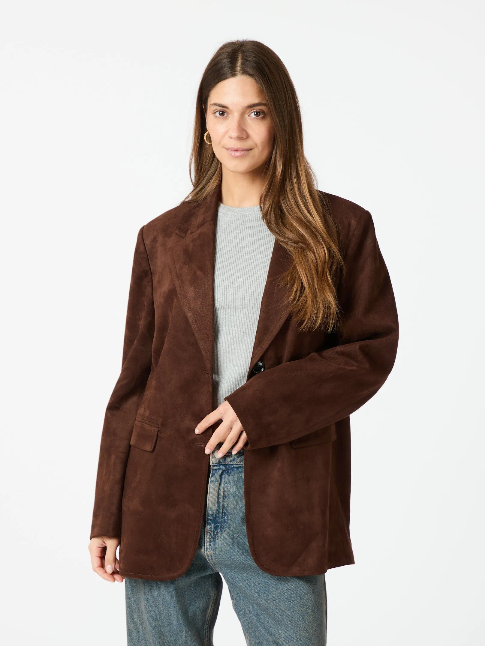 Namy Faux Suede Blazer - Brown