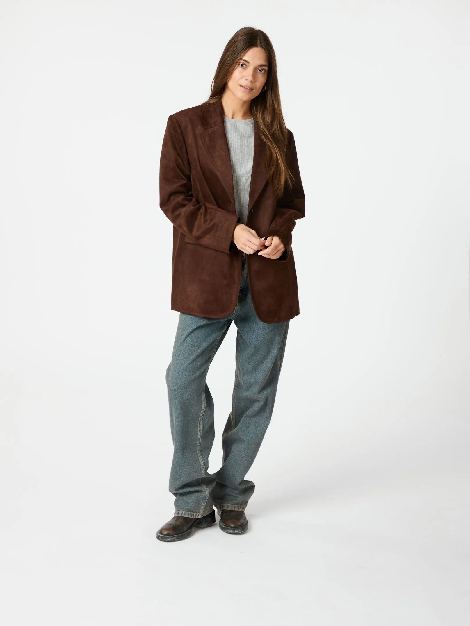 Namy Faux Suede Blazer - Brown