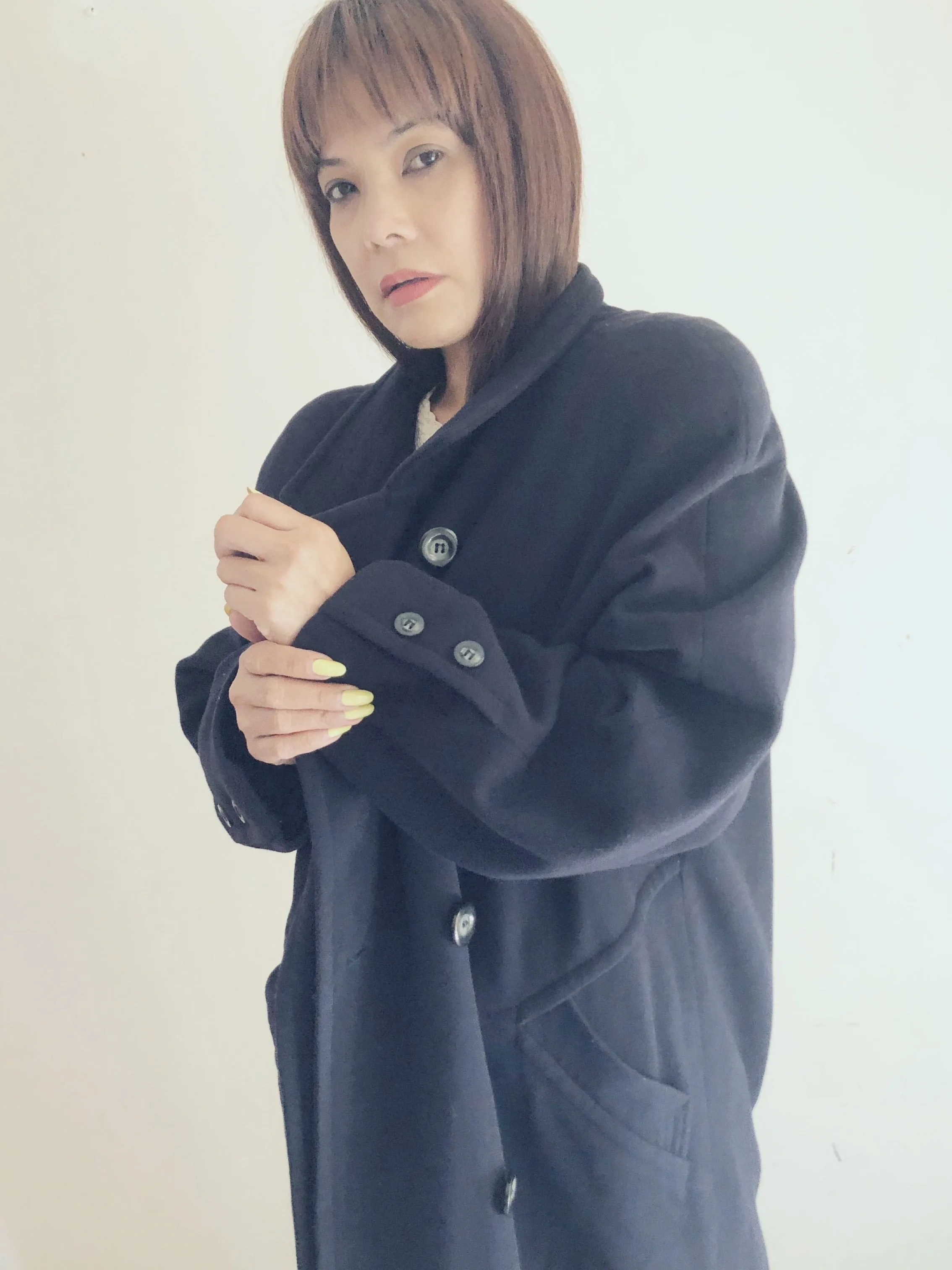 Navy blue lambswool and cashmere coat