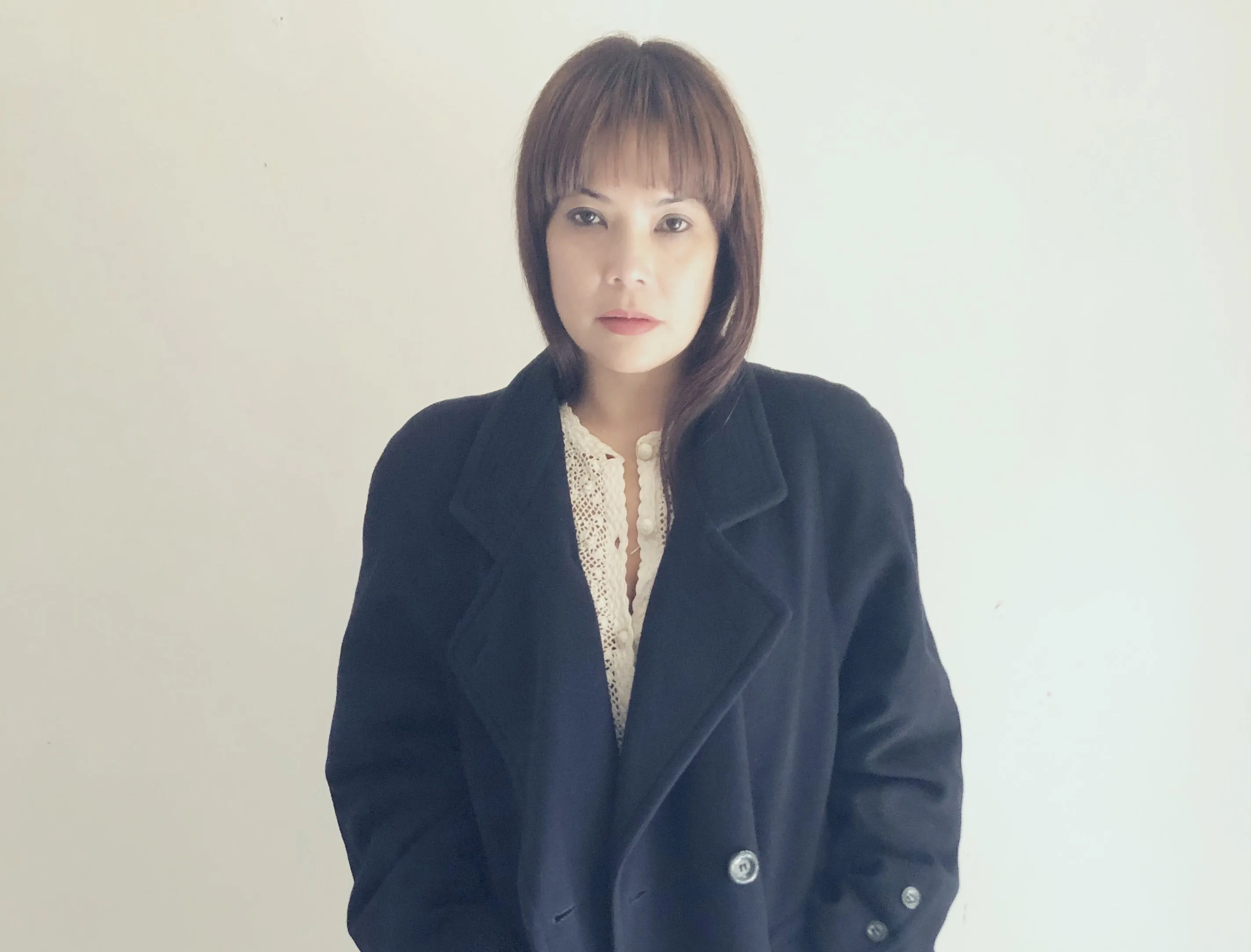Navy blue lambswool and cashmere coat