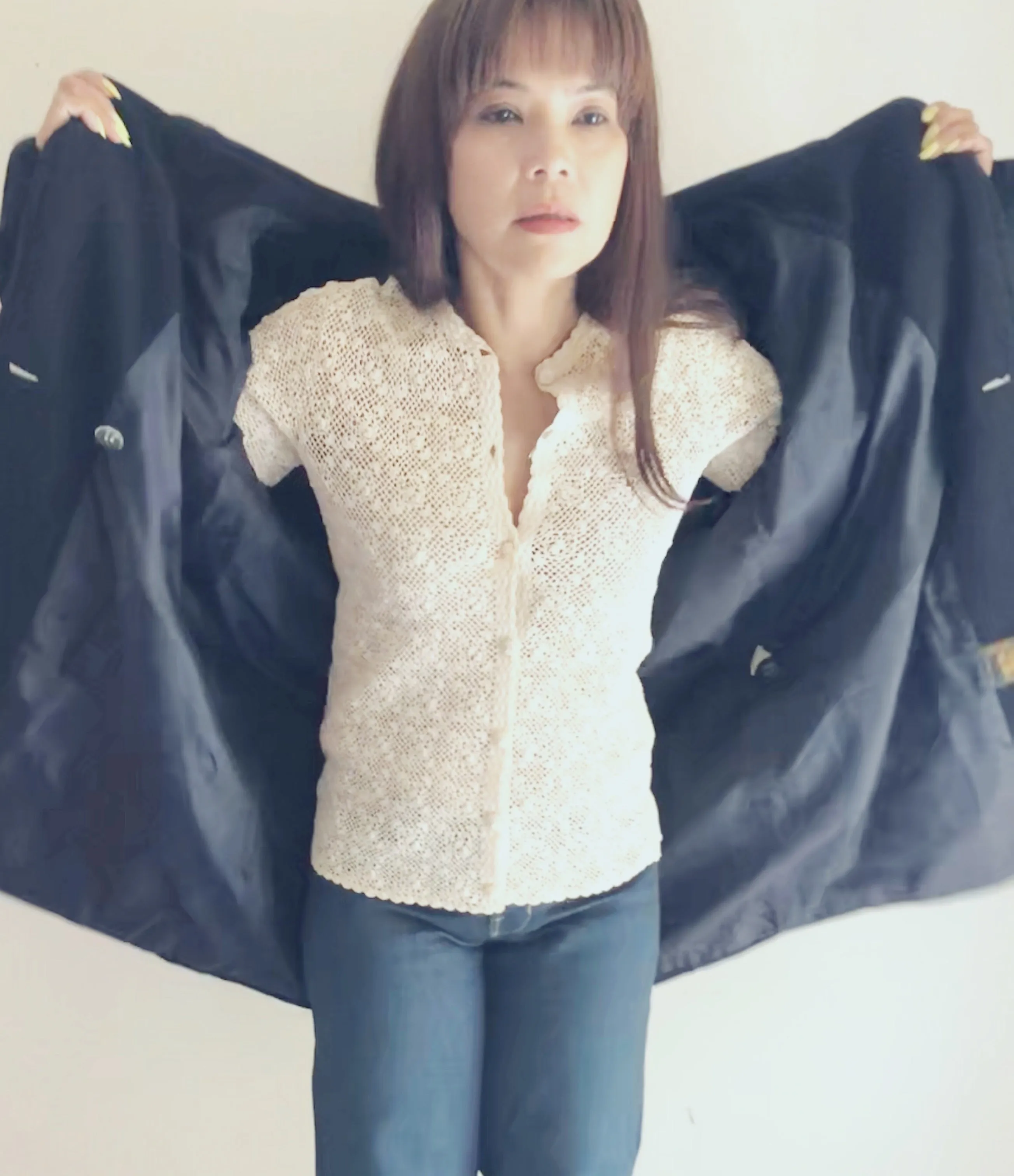 Navy blue lambswool and cashmere coat