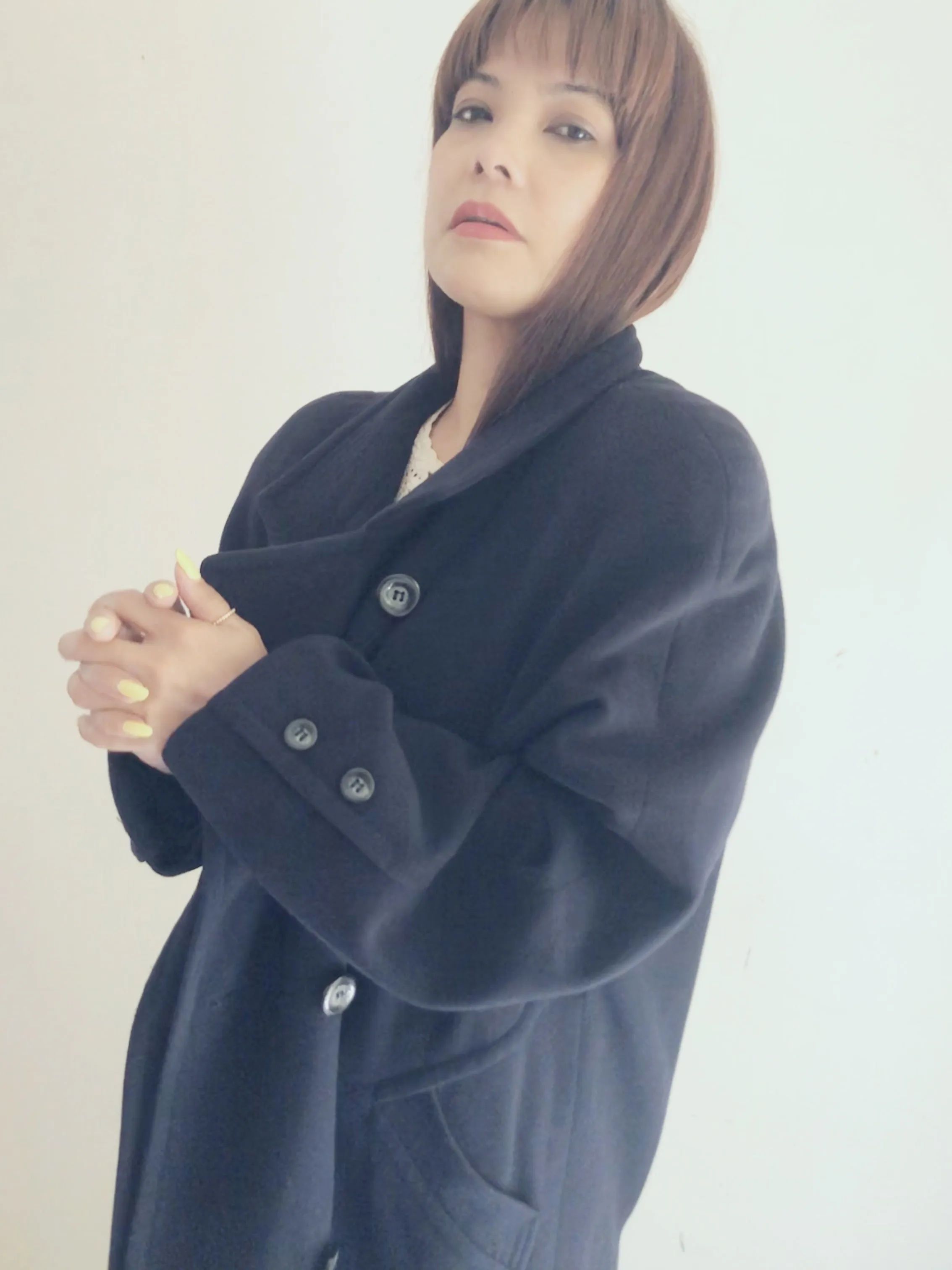 Navy blue lambswool and cashmere coat