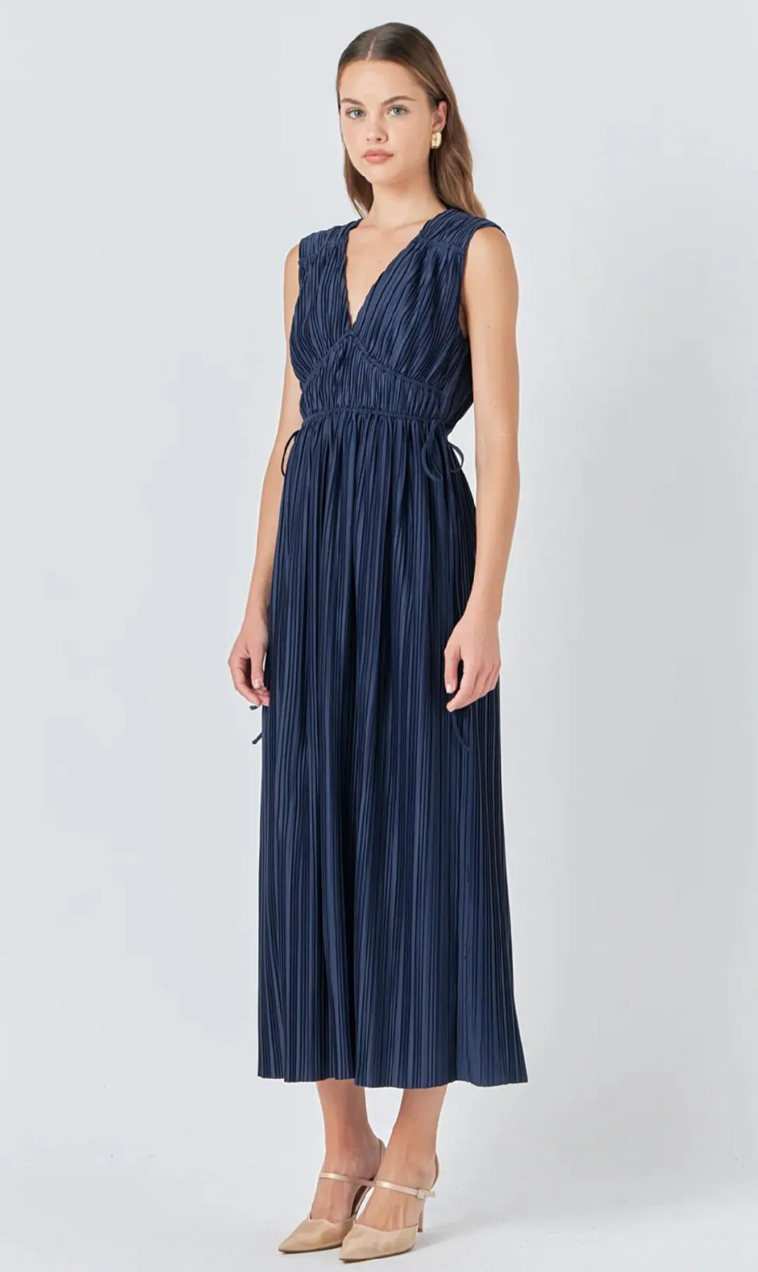 Navy Pleated Dress