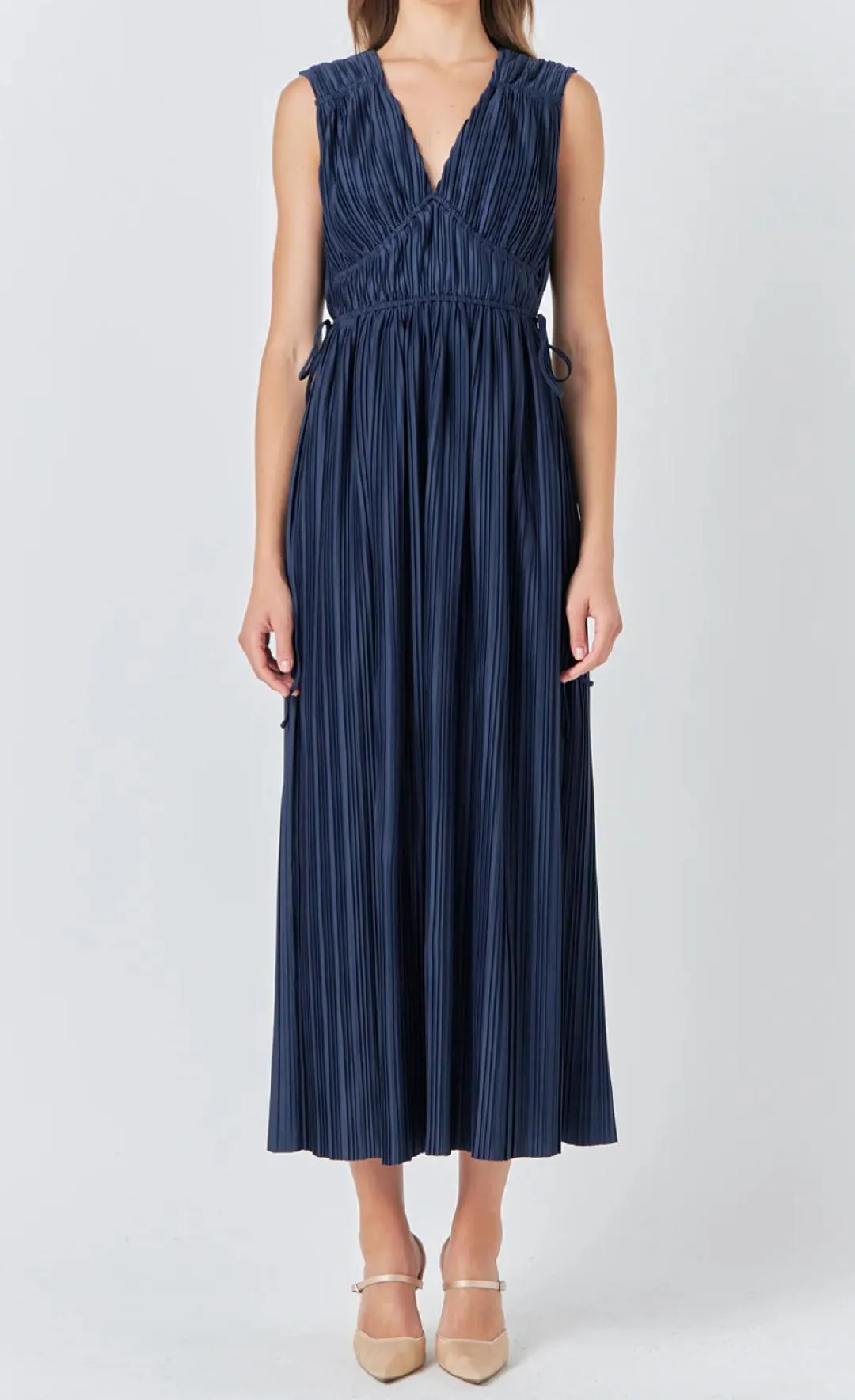 Navy Pleated Dress