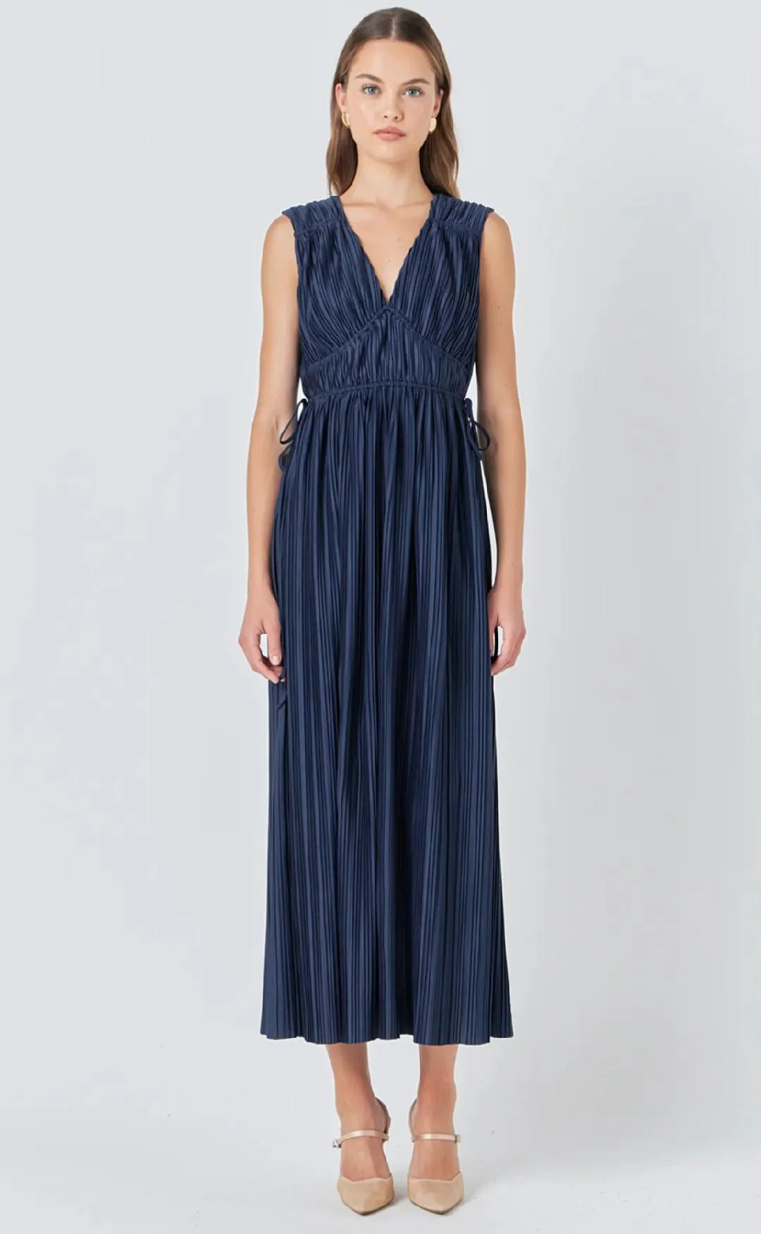 Navy Pleated Dress