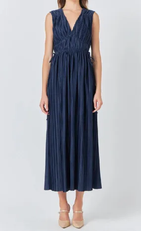 Navy Pleated Dress