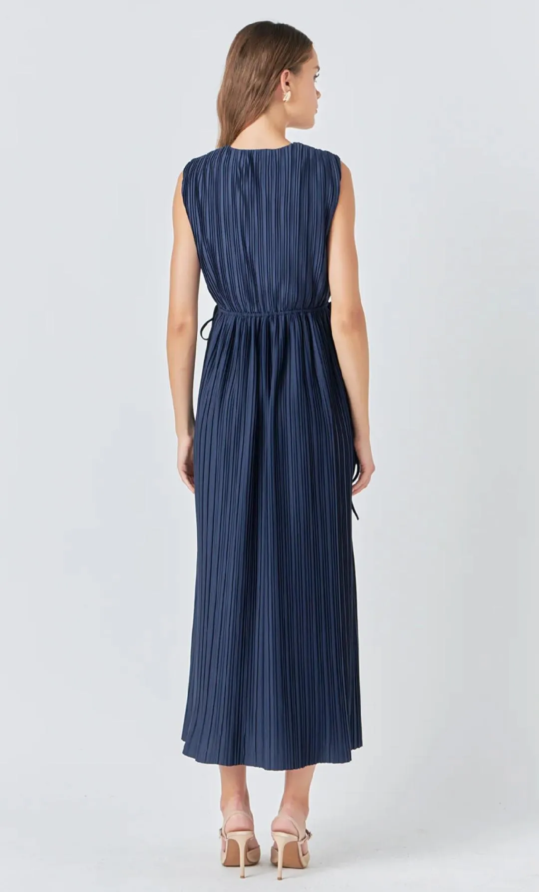 Navy Pleated Dress