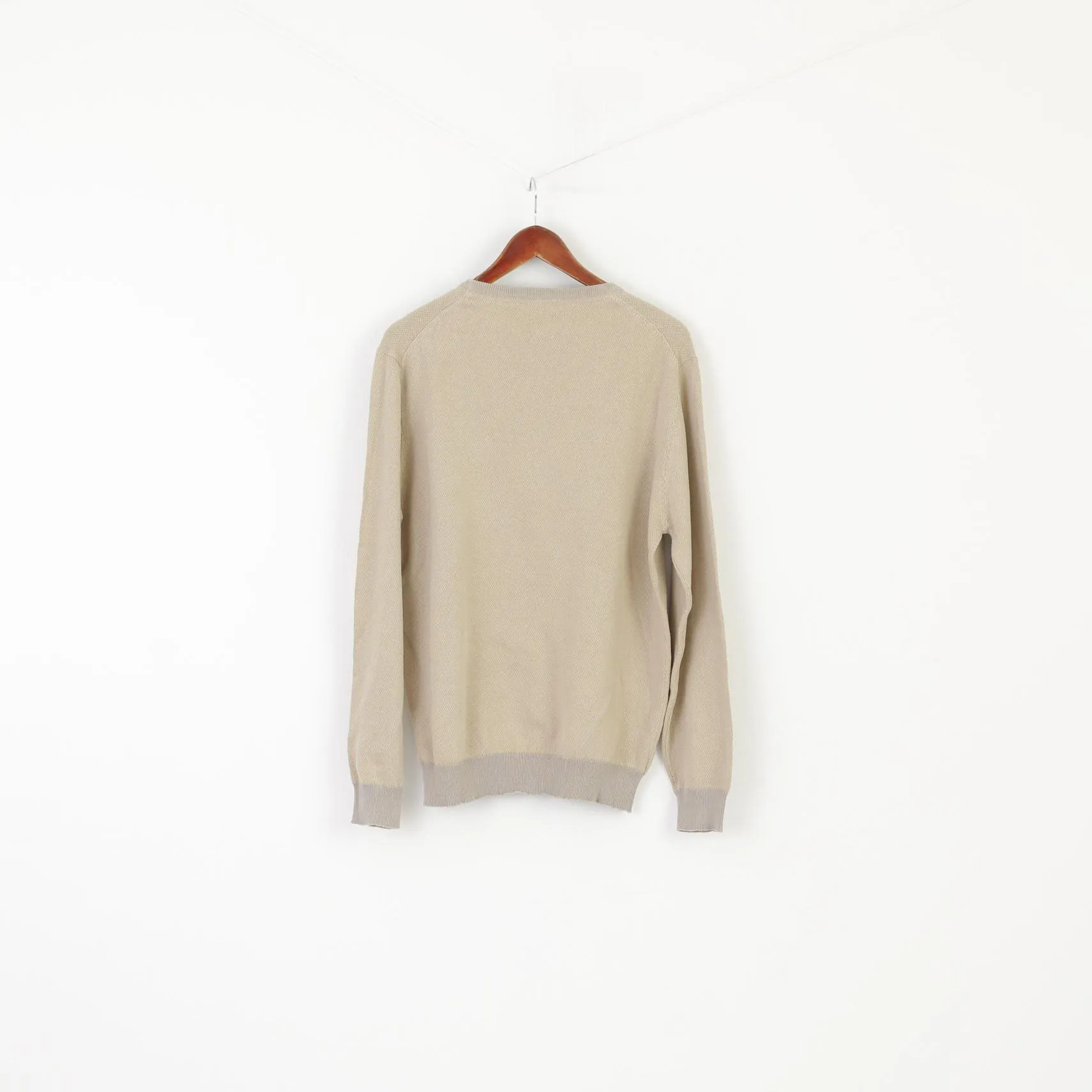 New Doppelganger Roma Men XXL (XL) Jumper Beige Gray Cotton Classic Stretch Sweater