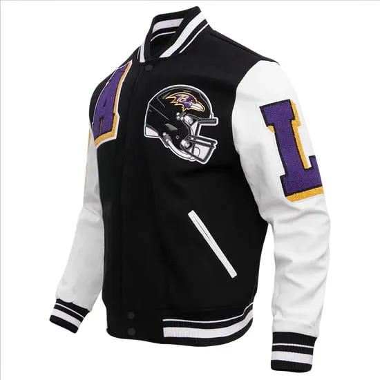 NFL BALTIMORE RAVENS RIBBED WOOL VARSITY JACKET | NFL LEATHER JACKET