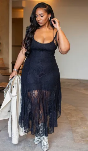 Night Flirt | Midi Lace slip  dress