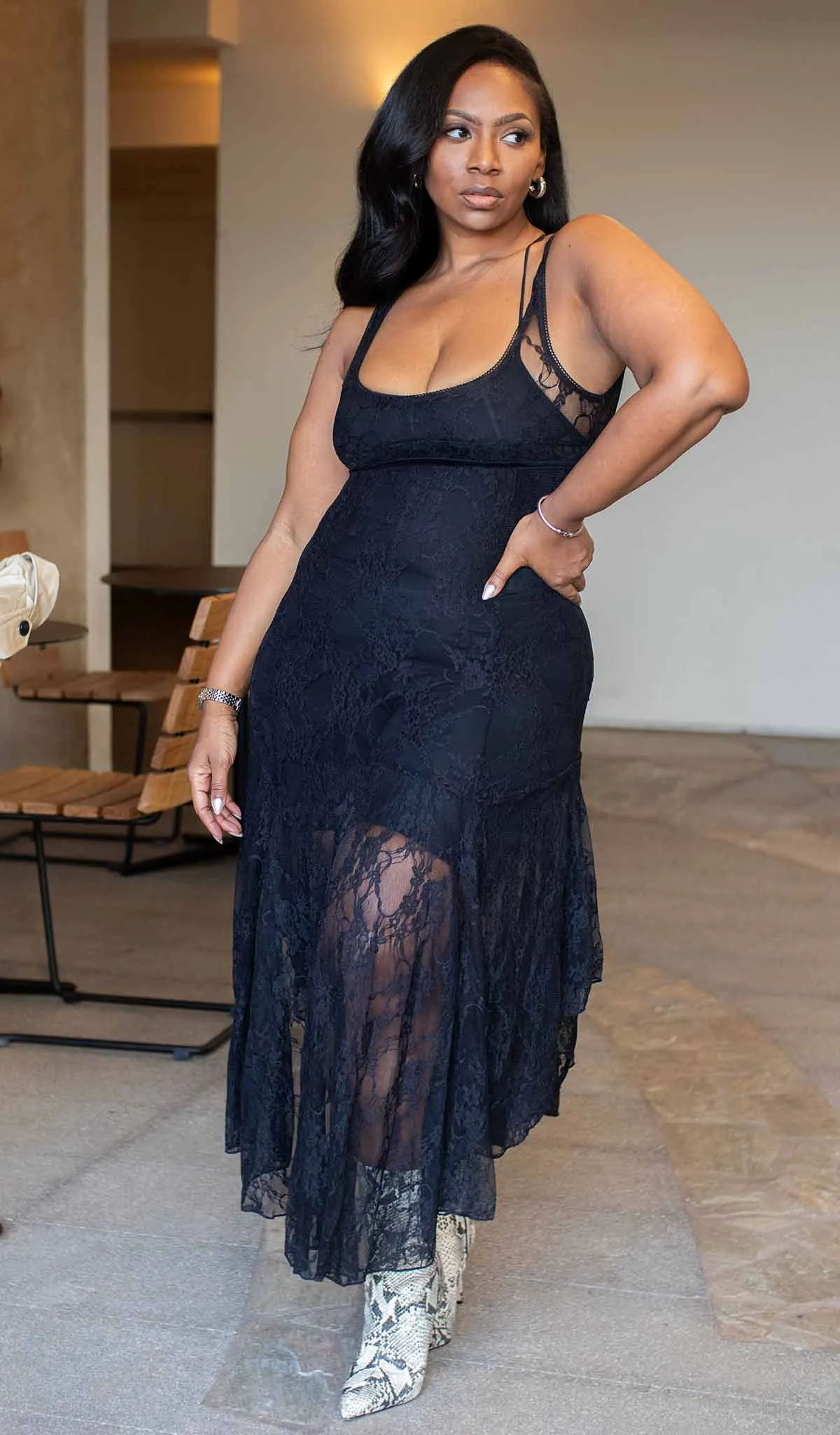Night Flirt | Midi Lace slip  dress