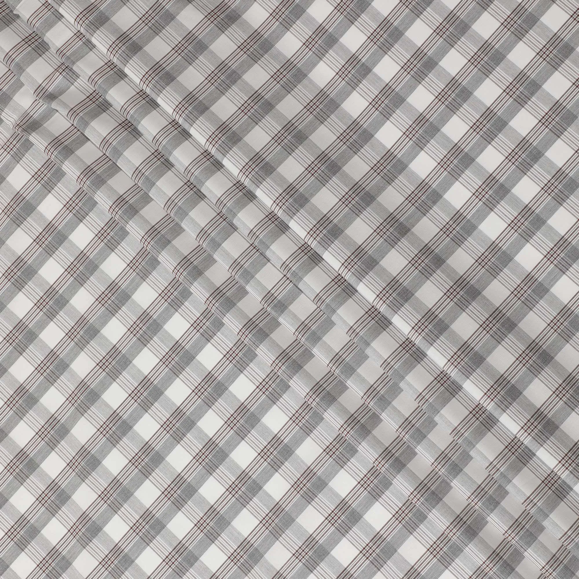 Off white Premium 100% cotton shirting fabric with grey and brown print in checks design-D16851