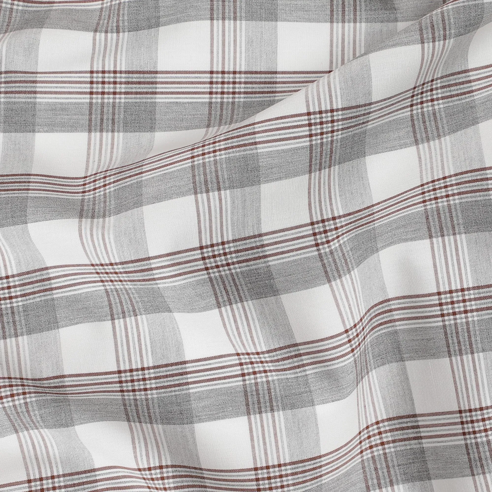 Off white Premium 100% cotton shirting fabric with grey and brown print in checks design-D16851