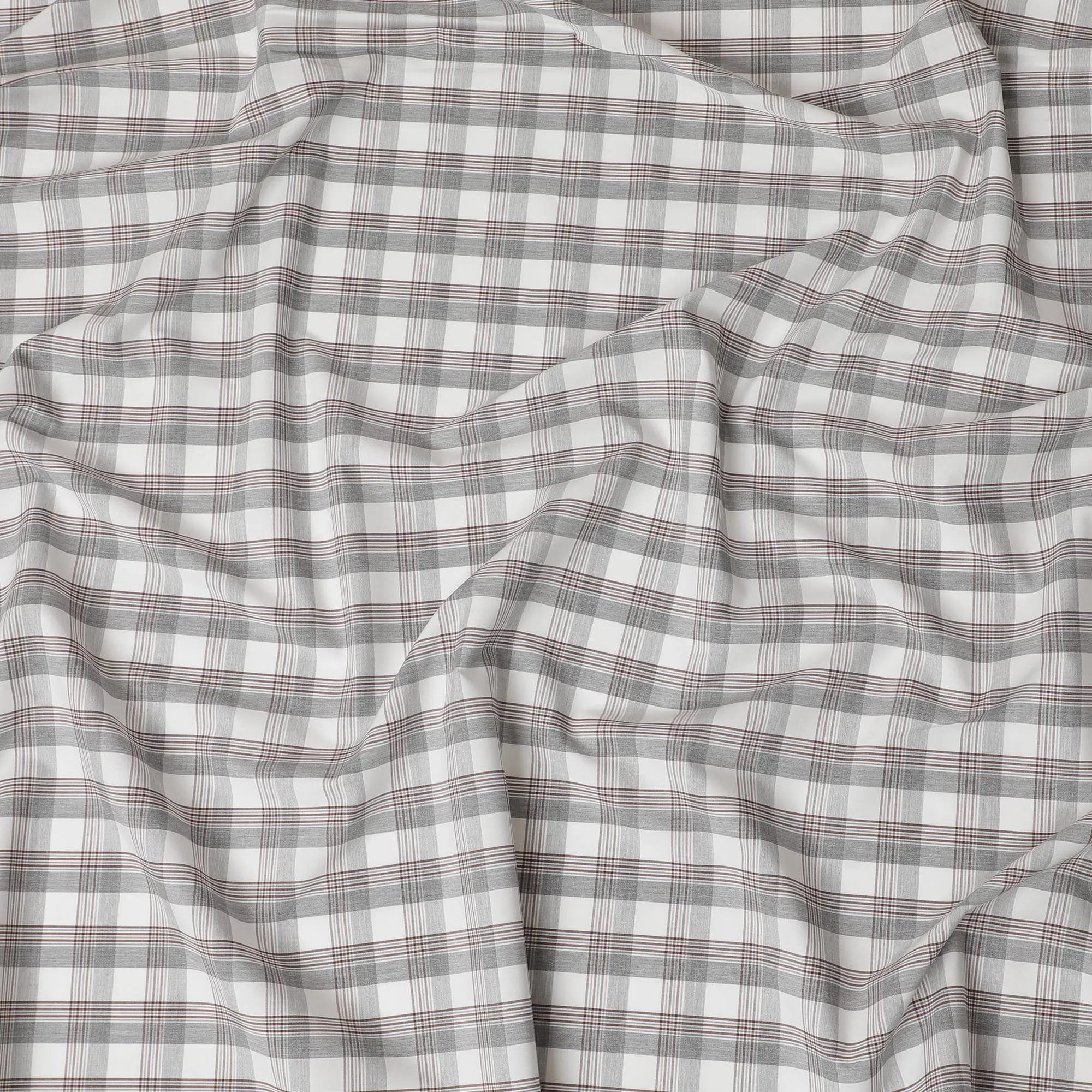 Off white Premium 100% cotton shirting fabric with grey and brown print in checks design-D16851
