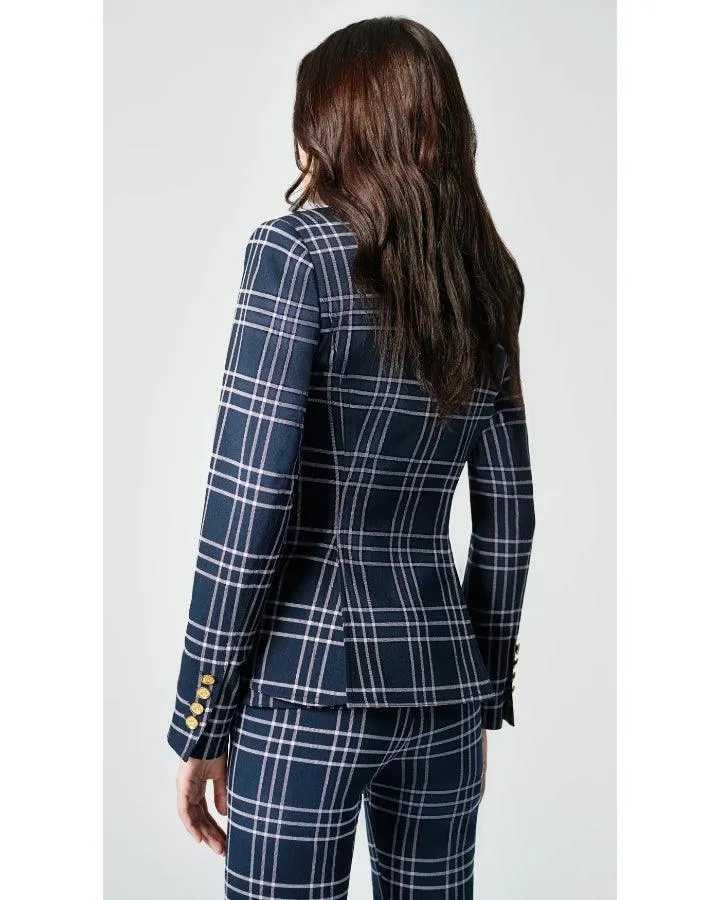 One Button Grid Line Blazer