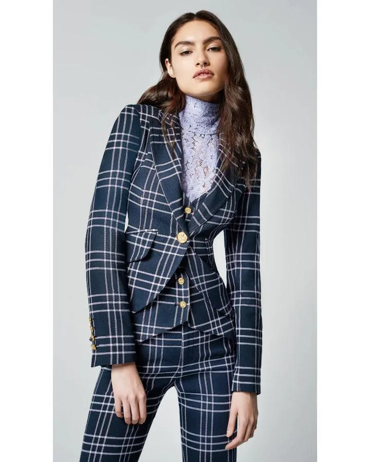 One Button Grid Line Blazer