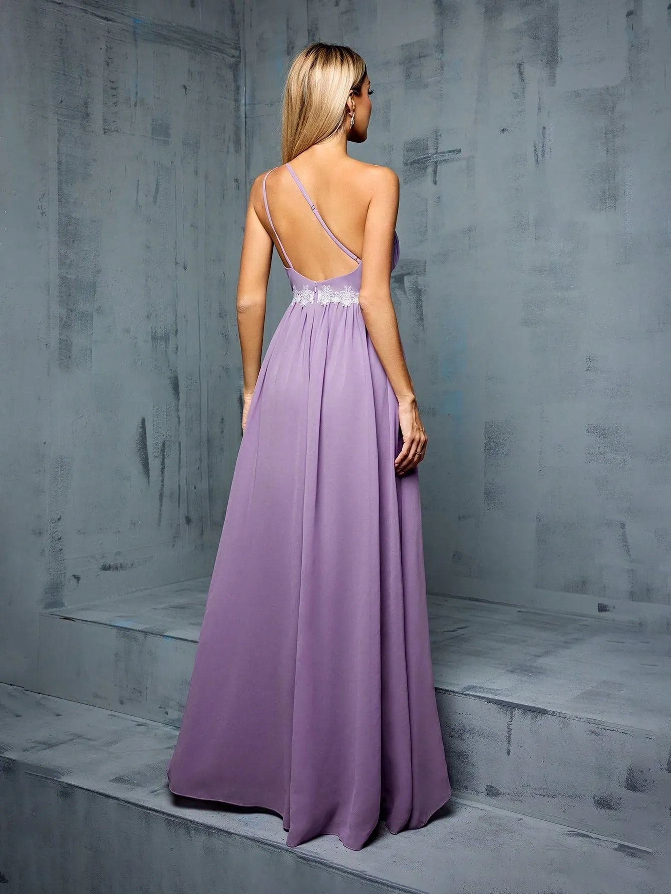 One Shoulder Purple High Low Prom Evening Dress