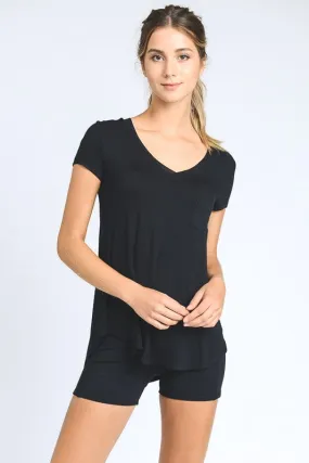 *Online Exclusive* Longline Deep V-Neck Pocket Shirt in Black
