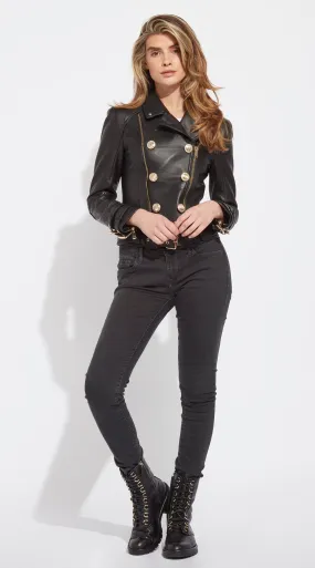OUTLET Luxy Double-Breasted Leather Biker - Black