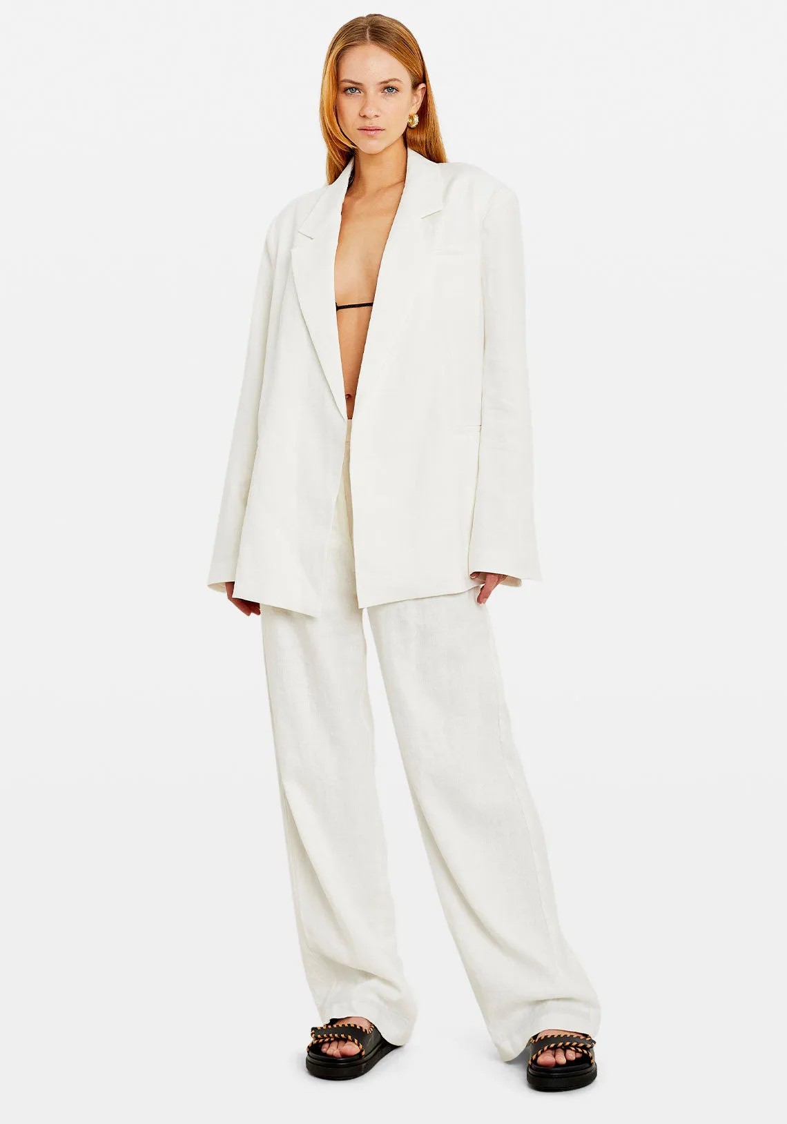OVERSIZED LINEN BLAZER WHITE