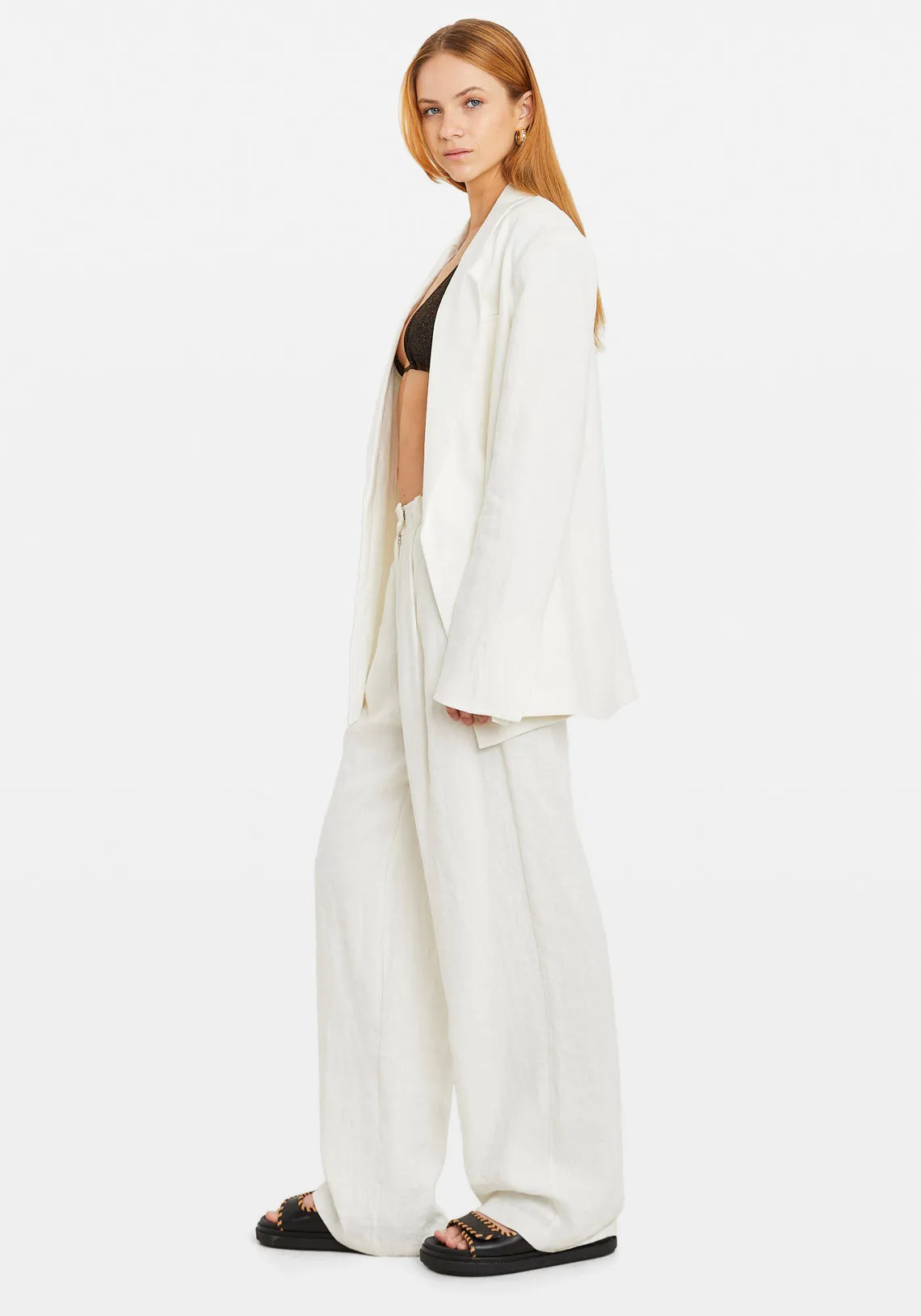 OVERSIZED LINEN BLAZER WHITE