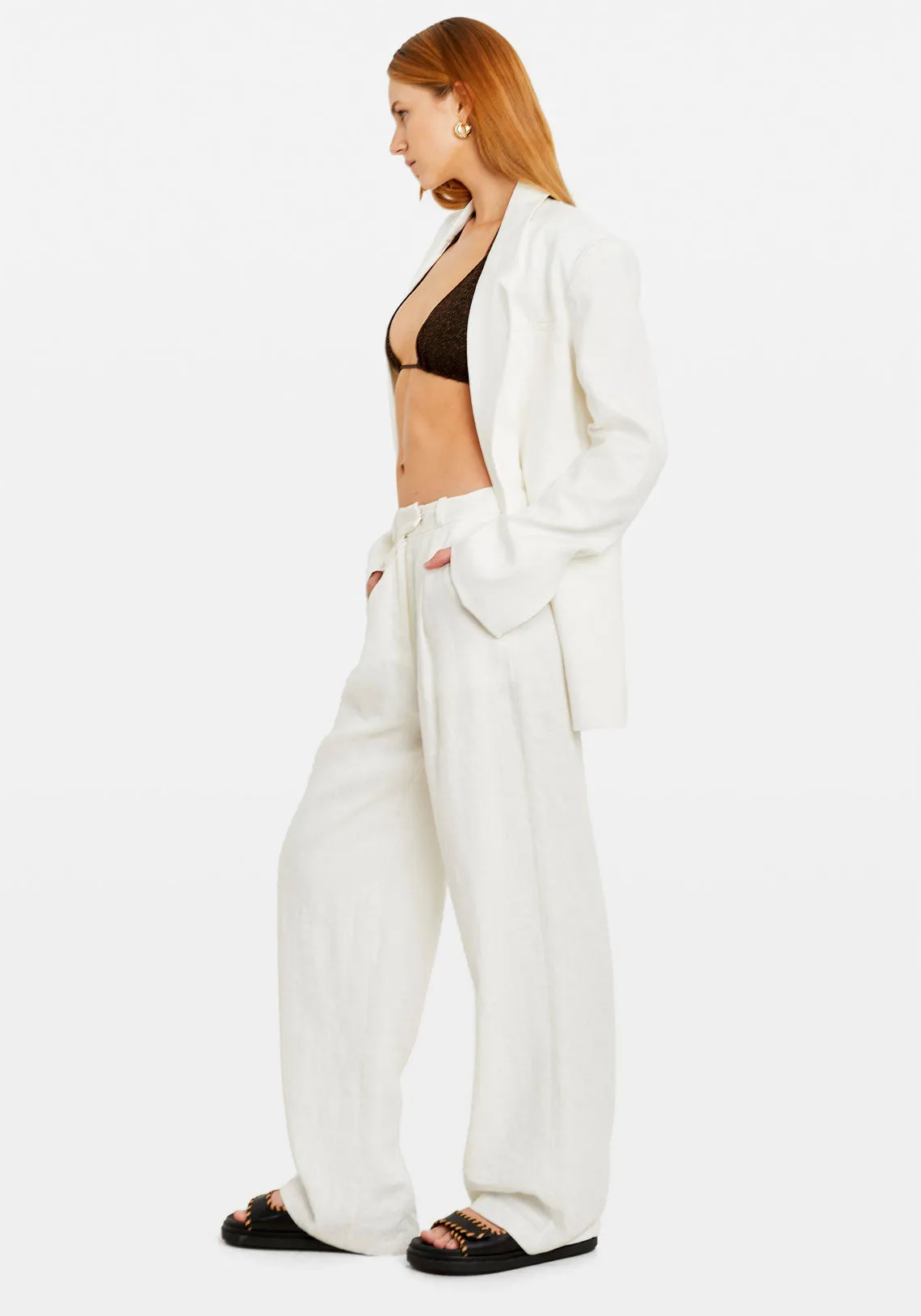 OVERSIZED LINEN BLAZER WHITE