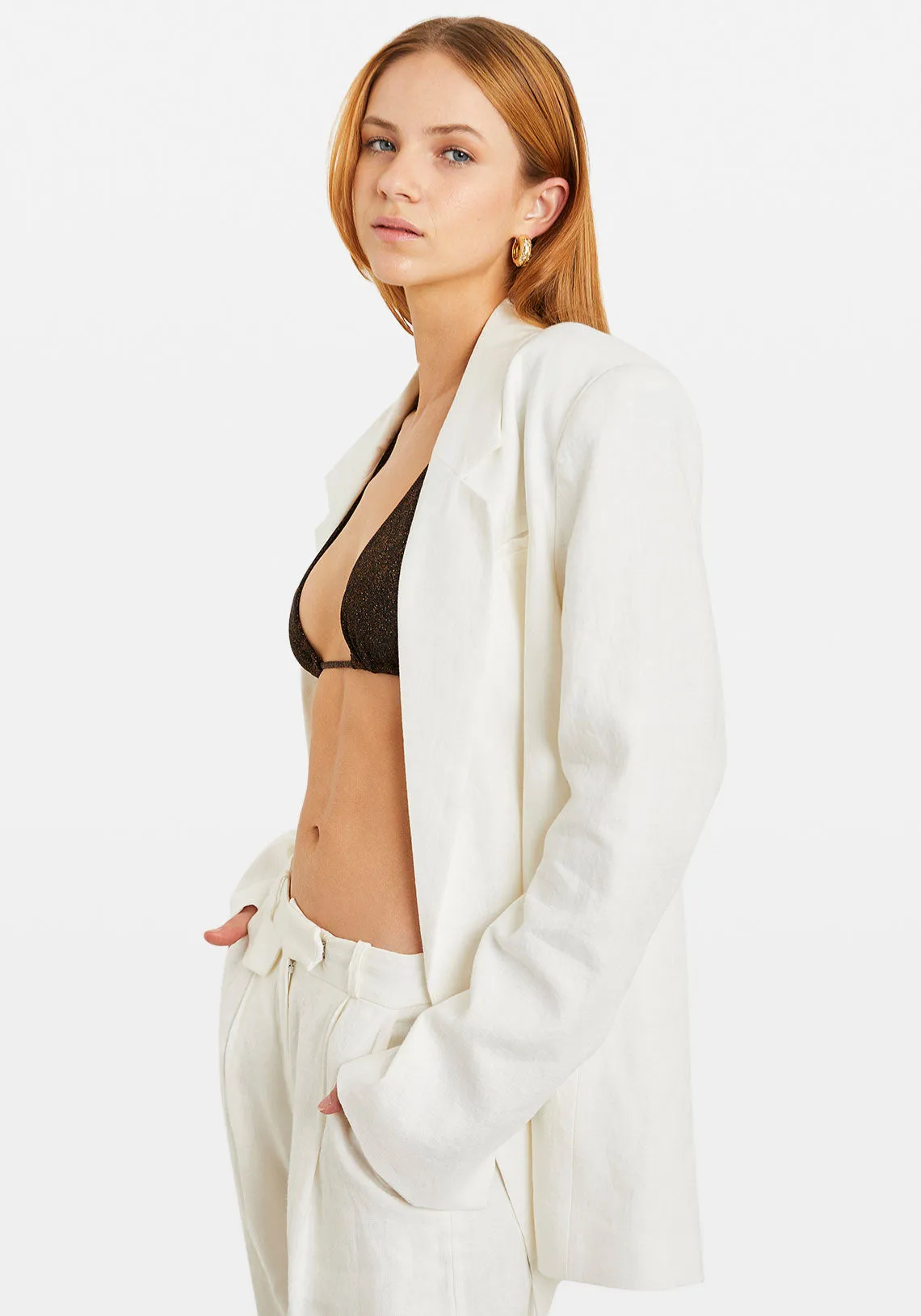 OVERSIZED LINEN BLAZER WHITE