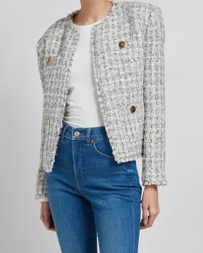 Padded Shoulder Tweed Blazer in Neutral Print