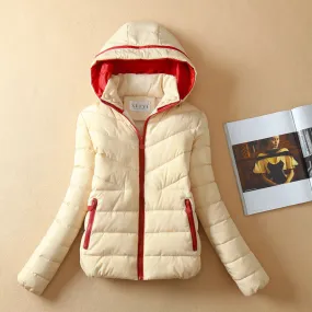 Patchwork Short Slim Fashion Hooded Down Coat