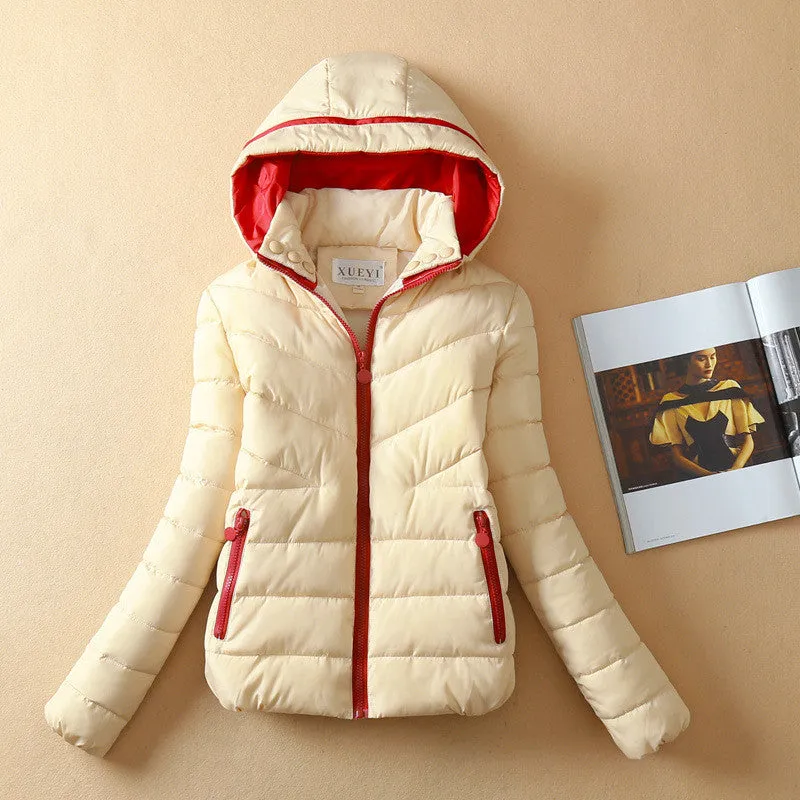 Patchwork Short Slim Fashion Hooded Down Coat
