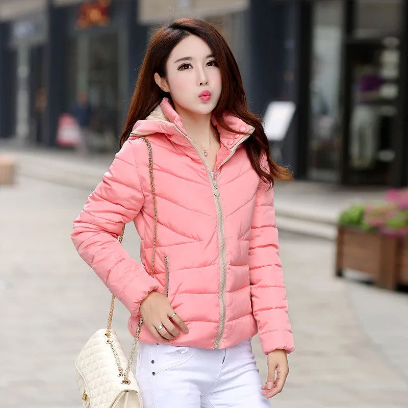 Patchwork Short Slim Fashion Hooded Down Coat