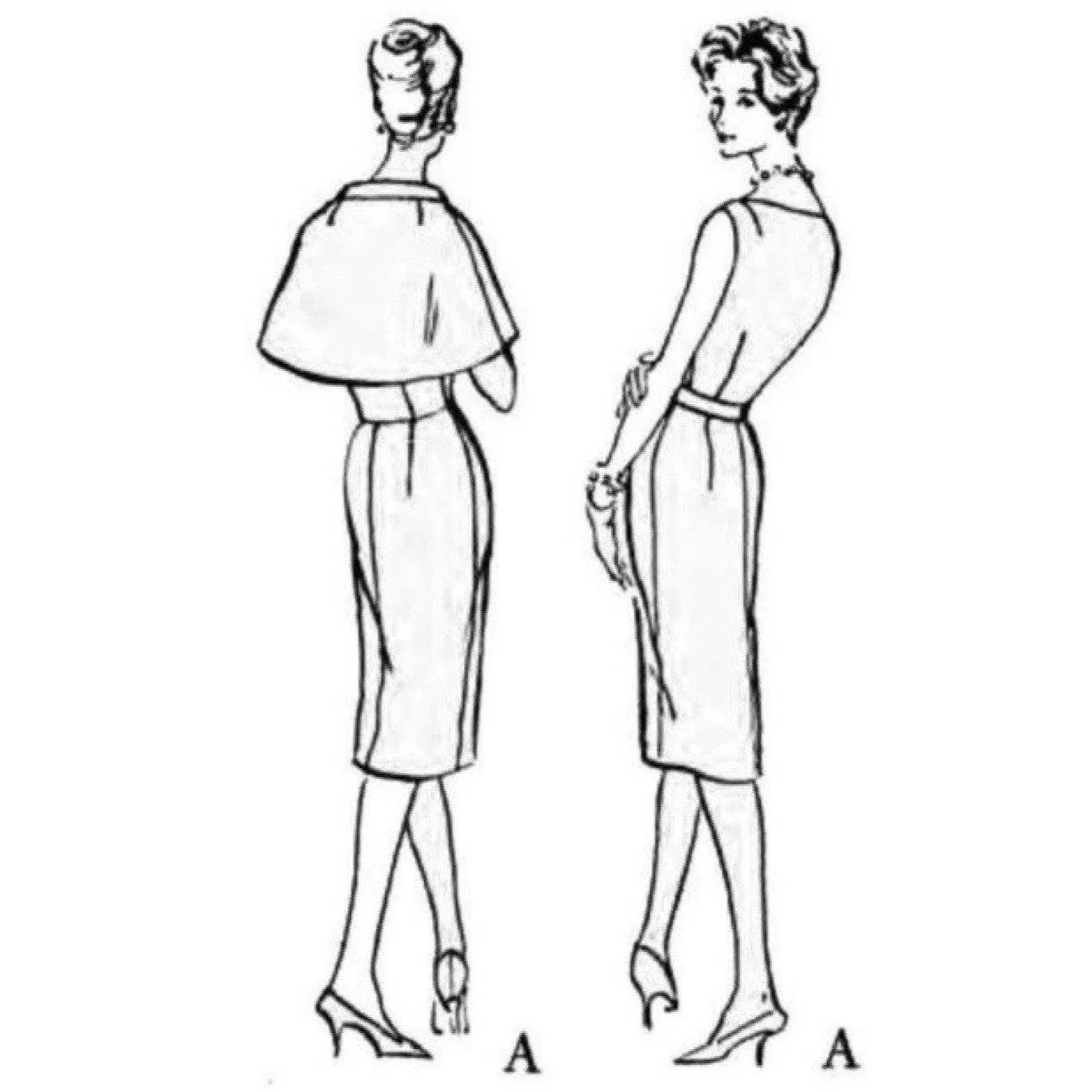 PDF - 1960s Pattern, Vogue Midi Dress & Capelet -  Bust 34" (86cm) - Download