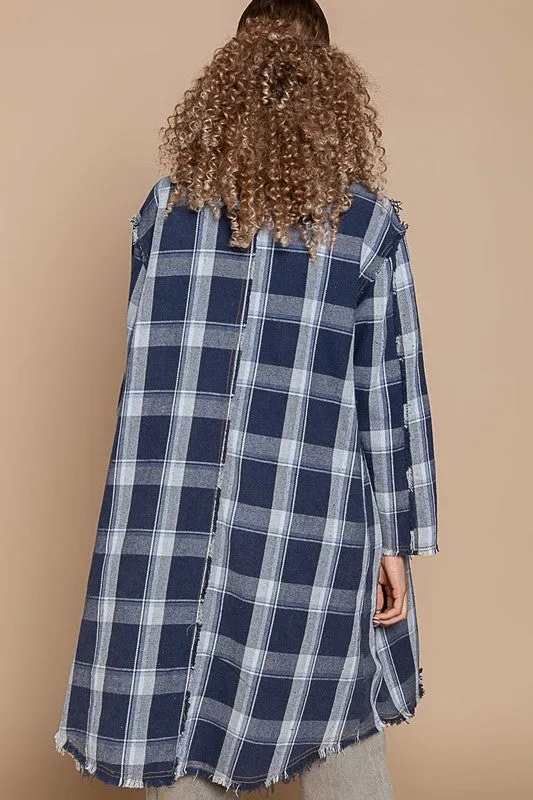 Pearl detailed Plaid Long Blazer