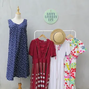 Peri | Vintage 1980s 1990s blue white polka dots crinkled cotton sleeveless dress 