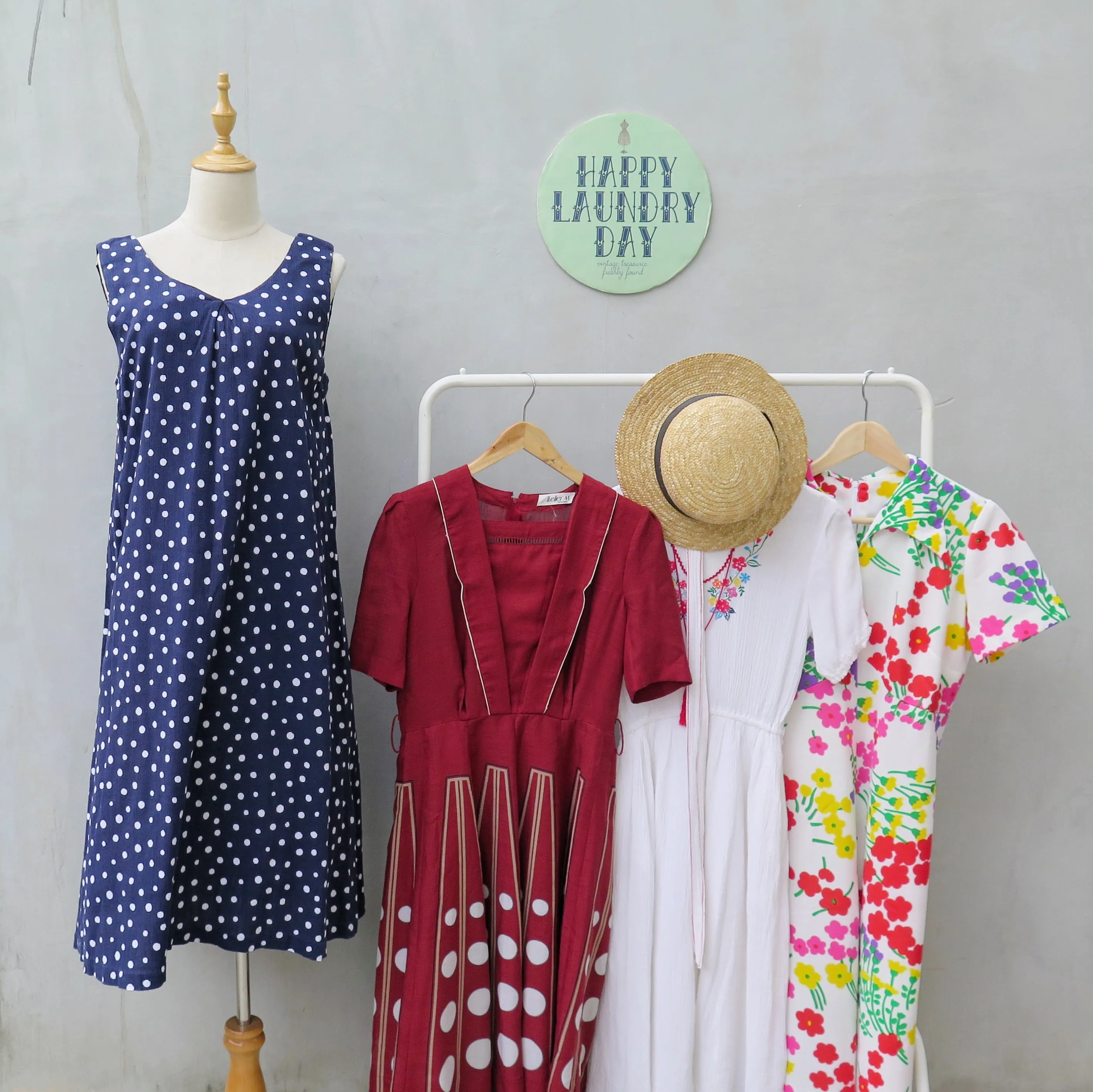 Peri | Vintage 1980s 1990s blue white polka dots crinkled cotton sleeveless dress 