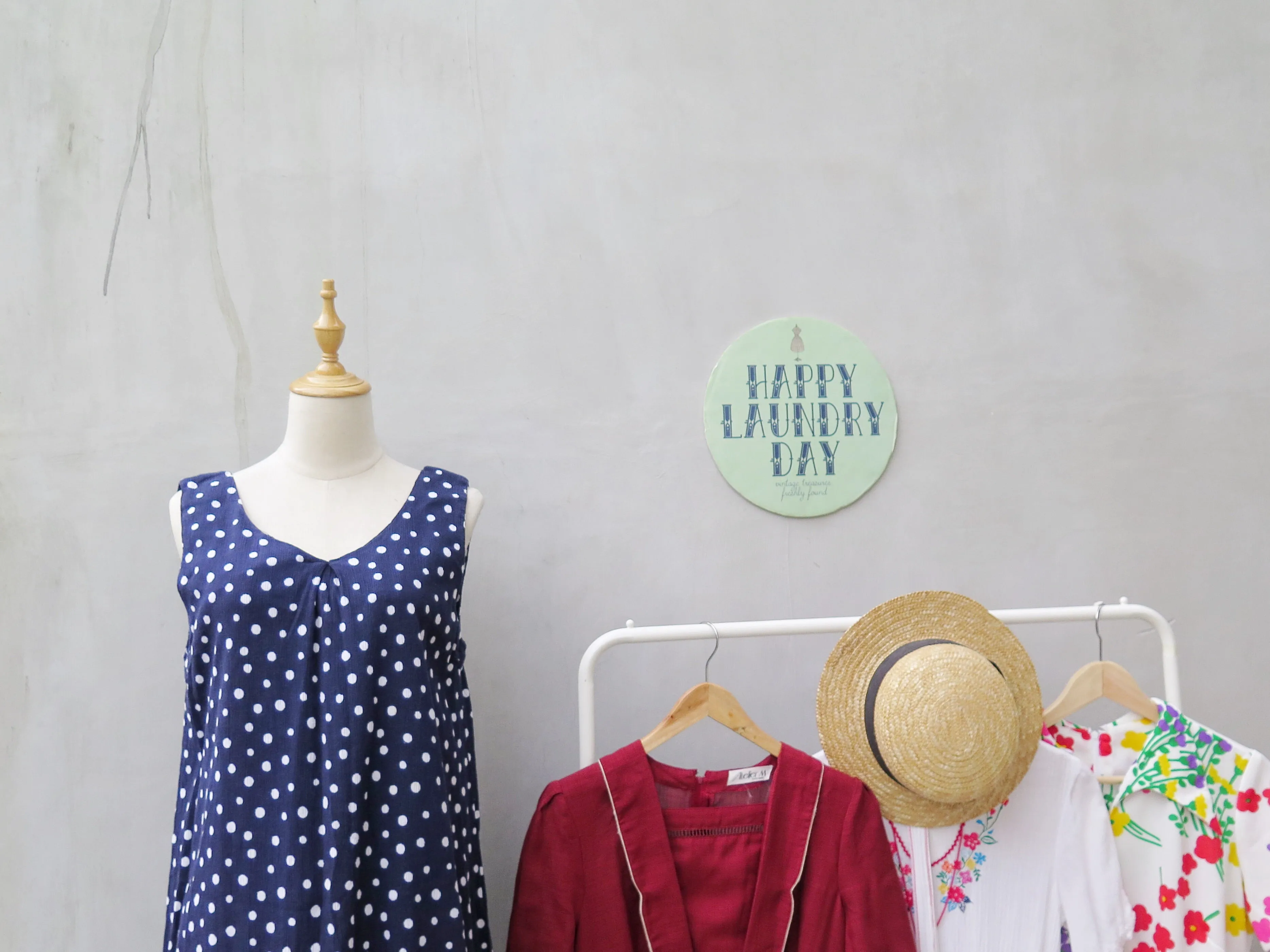 Peri | Vintage 1980s 1990s blue white polka dots crinkled cotton sleeveless dress 