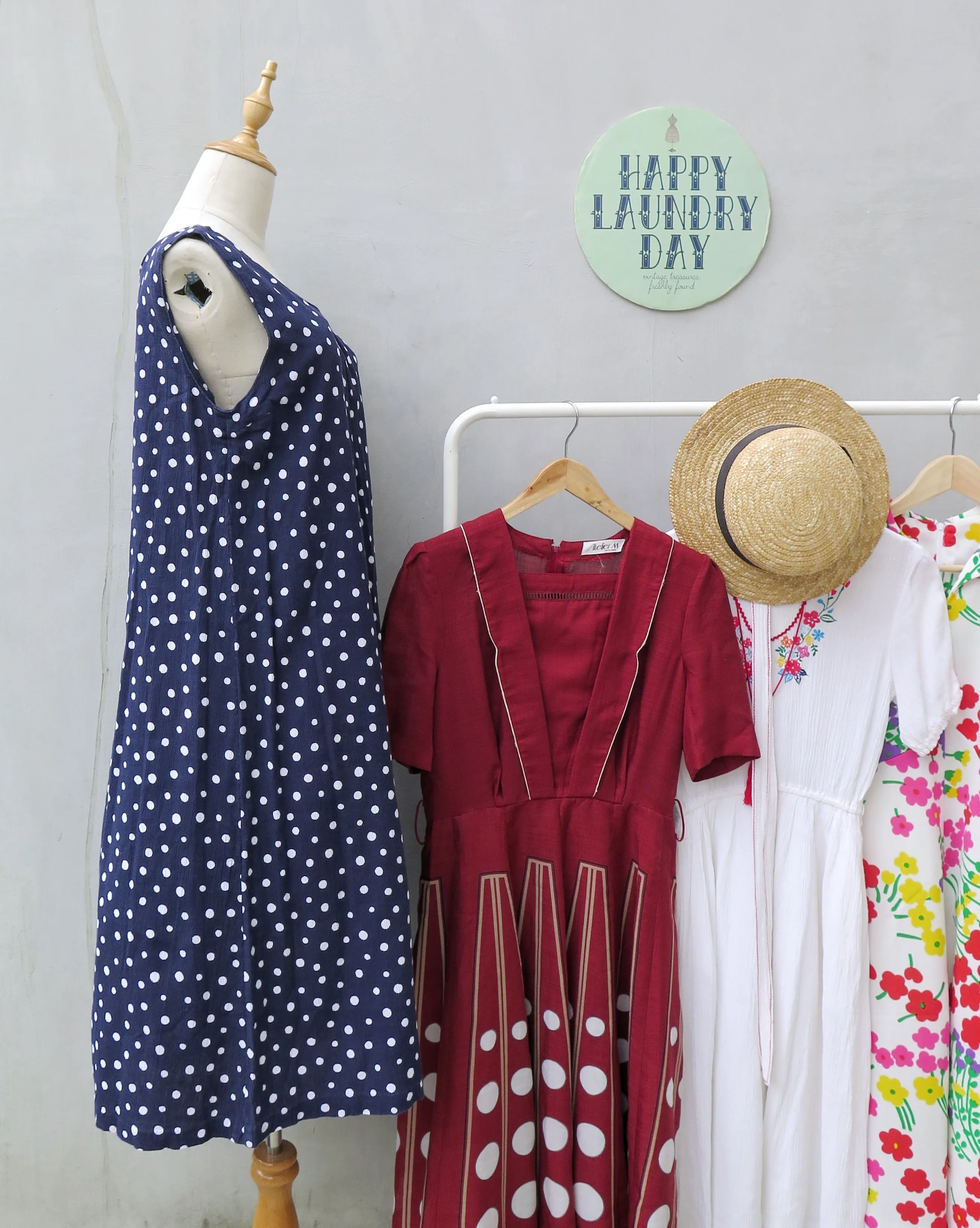Peri | Vintage 1980s 1990s blue white polka dots crinkled cotton sleeveless dress 